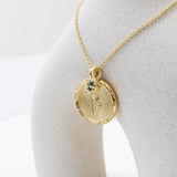 Yellow Gold Blue Tourmaline Protea Pendant - Rolo Chain