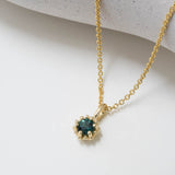 Yellow Gold Blue Tourmaline Protea Pendant - Rolo Chain