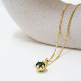 Yellow Gold Green Tourmaline Protea Pendant - Curb Chain