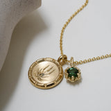 Yellow Gold Green Tourmaline Protea Pendant - Curb Chain