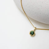 Yellow Gold Green Tourmaline Protea Pendant - Curb Chain