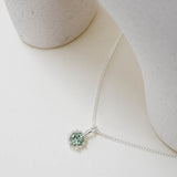 Sterling Silver Light Green Tourmaline Protea Necklace - Curb Chain