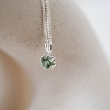 Sterling Silver Light Green Tourmaline Protea Necklace - Curb Chain