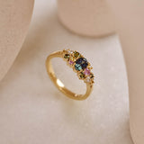 9ct Yellow Gold Sapphire Bouquet Ring with Diamonds and Green, Pink, and Yellow Sapphires.